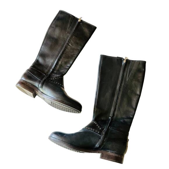 GEOX Repspira Alanis Dark Brown Black Leather Studded Riding Boots Shoes 39 - Picture 3 of 14